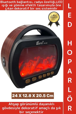 Premium Retro Dekoratif Speaker Ahşap Görünüm Led Işık Nostaljik Şömine Tasarımlı Bluetooth Hoparlör