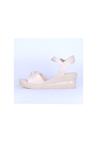 Moda Ayakkabı 149 Ortopedik Kadın 7cm Sandalet Ayakkabı Krem