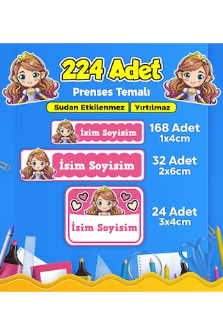 Prenses Temalı Okul Kreş Kişiye Özel İsim Etiket Seti - Model 307 Çok Renkli