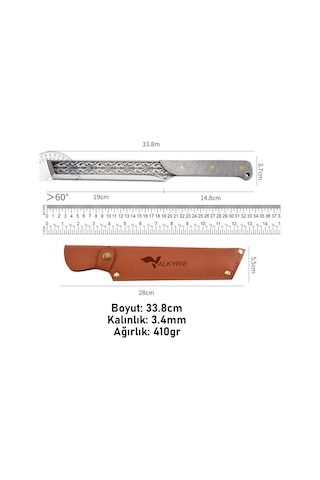 Valkyrie Paslanmaz Çelik Desenli Çok Amaçlı Mutfak Ve Kamp Bıçağı Kılıflı Dayanıklı Tasarım 33.8 Cm Siyah