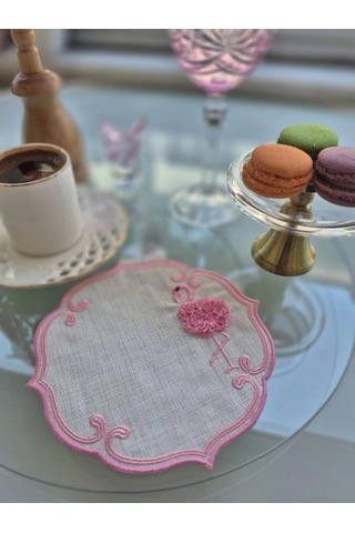 Agbtrend Pembe Flamingo Figürlü Nakışlı Sunum Kokteyl Peçetesi Pembe