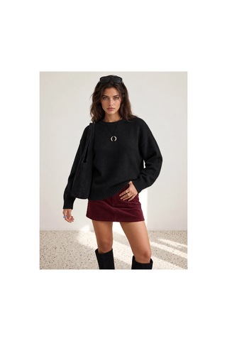 Maison Velora Kadın Siyah Bisiklet Yaka Oversize Basic Triko Kazak Siyah 923600247 Siyah