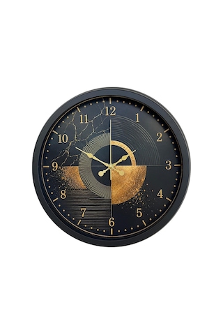 Altın Geometri 40 X 40 Cm Siyah Metal Duvar Saati