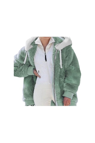 Avrupa Ve Amerika Birleşik Devletleri 2022 Sonbahar Ve Kış Sıcak Peluş Ve Fermuar Cep Kapşonlu Gevşek Ceket Kadın Ceket Açık Gri