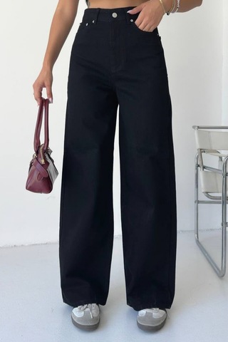Balenbi Kadın Yüksek Bel Jean Salaş Kesim Extra Wide Leg Kot Pantolon 1240 - Premium Seri Siyah 2300