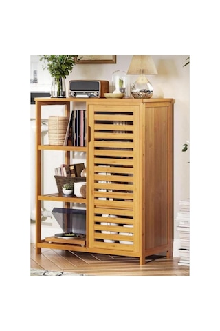 Bambu Çok Amaçlı Düzenleyici Dolap / Banyo Dolabı, Ayakkabılık, 3 Raflı 1 Kapaklı, 66 X 87 X 33 Bej