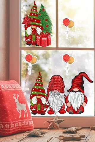 Yılbaşı Cüceler Ve Balonlar Pencere Sticker Yılbaşı Sevimli Cüceler Sticker