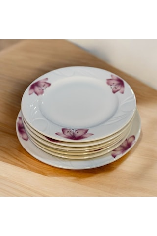 Grande Porselen 7 Parça Pasta Servis Takımı - Pasta Tatlı Sunum Tabağı Beyaz