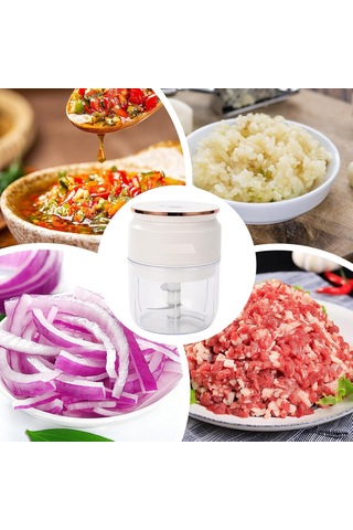 Vkemall Usb Şarjlı Elektrikli Sarımsak Dilimleyici, Su Geçirmez, Kesici Bıçaklı Sebze-ürün Öğütücü Beyaz Beyaz