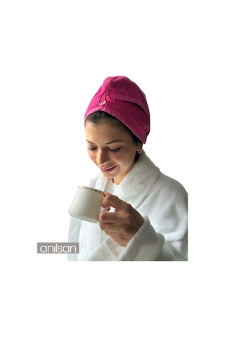 %100 Pamuk Fuşya Havlu Bone Saç Kurutma Bonesi Kafa Havlusu Duş Banyo Bonesi Islak Saç Kurulama Bone Fuşya