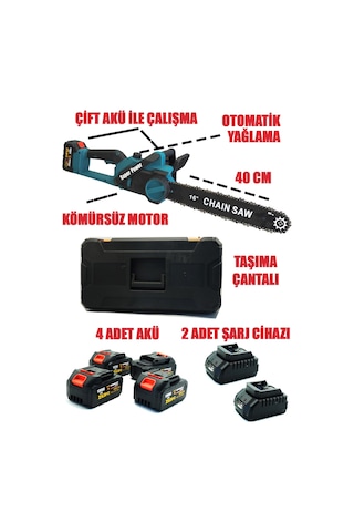 Germany Style Alman MS-456VFX 4 Akülü Kömürsüz Motor 40 CM Palalı Ağaç Kesme Budama Hızar Makinesi