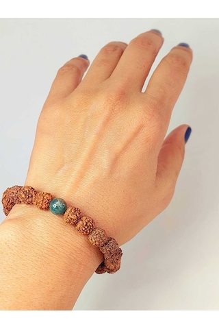 Apatit Taşlı Rudraksha Tohum Unisex Bileklik 8mm Gümüş