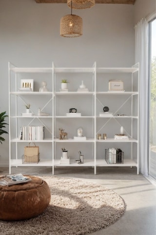 Nilamu Beyaz 200 Cm Kitaplık Metal Gövde, Açık Raflı Organizer Ve Düzenleyici Beyaz