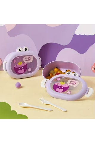 Karikatür Öğle Yemeği Kutusu, Okulda Gençler Ve Çocuklar İçin Taşınabilir 2 Bölmeli Saklama Kabı Mor