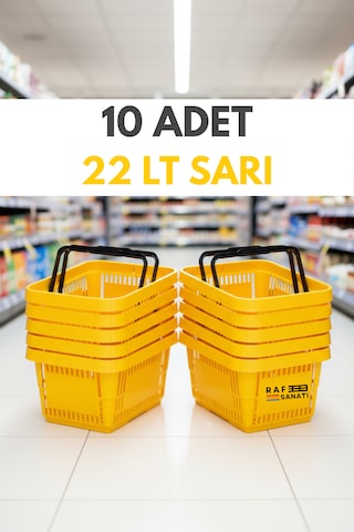 10 Adet / 22 Litre Plastik Market Alışveriş Sepeti Profesyonel Market Mağaza El Sepeti Sarı