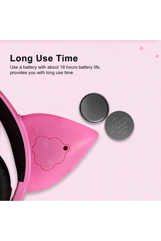 Teltree Lx-x109 Tilki Kulaklı Kulaklık, Işıklı Kulaklar, Katlanabilir, 3.5mm Bağlantı, Pembe Renk