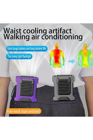Xuweiwei 8000mah Taşınabilir Bel Fanı Boynu Askılı Gri 3ü 1 Arada Usb Şarj Kemer Ev Ofis İçin 3 Hızlı Soğutma Fanı