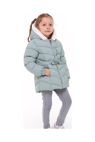 Benitto Kız Çocuk Beli Kemerli İçi Peluş Detaylı Mont-14761 Mint