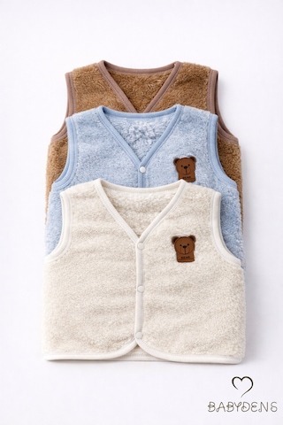 Babyden's 3 Lü Welsoft Yelek Seti Erkek Bebek Çocuk Kışlık Peluş Yumuşak Çıtçıtlı Bebek Yeleği Çok Renkli