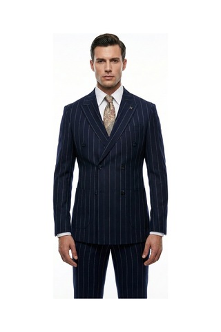 Hermose Sartorial Derin Lacivert Çizgili Kruvaze Takım Elbise