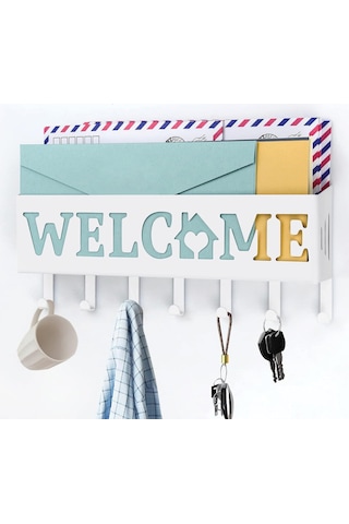 Welcome Temalı Raflı Anahtarlık Askısı Beyaz 000 Açık Krem