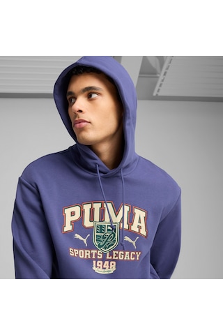 Puma Sports Legacy Graphıc Erkek Kapüşonlu Sweatshırt 629629 46 Mavi