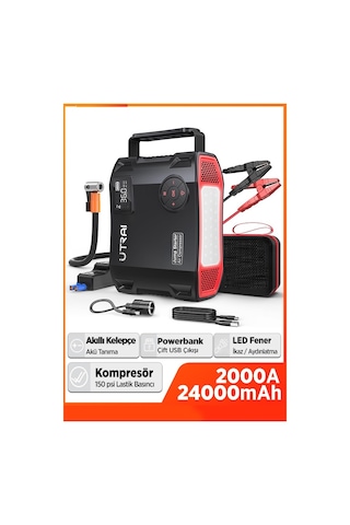 Utrai Jstar 5 24000 mAh 2000A Jump Starter + Lastik Şişirme Pompası Taşınabilir Akü Takviye Cihazı Seti