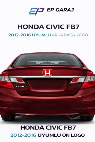 Honda Civic Fb7 2012-2016 Uyumlu Kırmızı Arka Bagaj Logo Görünüm 0