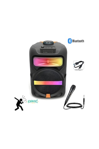 Pl-4361- Platoon 25w 8 İnç Bluetooth Hoparlör Usb Flash Müzik Rgb Işıklı Karaoke Mikrofonlu