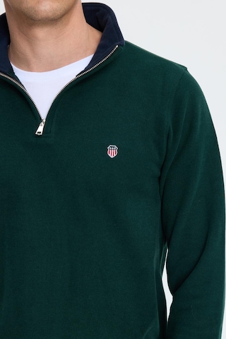 Tudors Erkek Slim Fit Dar Kesim Pamuklu Selanik Kumaş Dik Yaka Yeşil Sweatshirt-41874 Yeşil