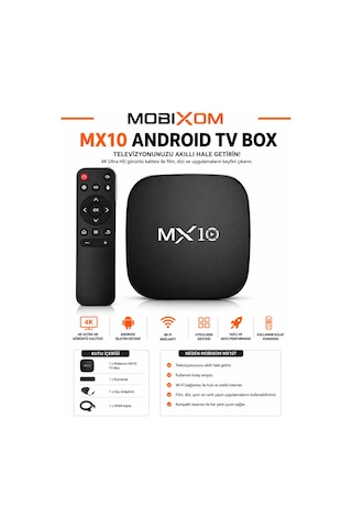 Mx10 Android Tv Box 4k Ultra Hd Medya Oynatıcı + Kumandalı Smart Tv Box