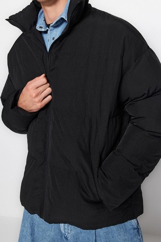 Ersefa Tasarım Düz Astarlı Yaka Standart Bol Dik Unisex Oversize Fit Dik Siyah