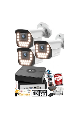 J-tech 5mp Sesli 3 Lü 9090 İp Renkli Gece Görüşlü 500gb Akıllı Güvenlik Kamera Seti Yüz Ve Araç Ta