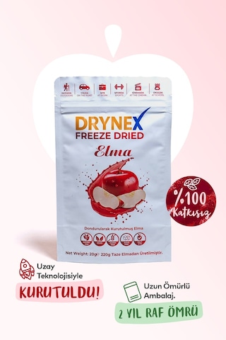 Drynex Freeze Dried Elma Dondurularak Kurutulmuş Çıtır Atıştırmalık Meyve Cipsi Şekersiz Glutensiz Vegan 20 G