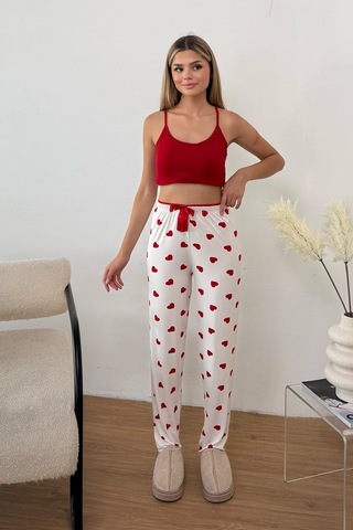 Giysa Kadın Beli Lastikli Kalp Desenli Pijama Altı Beyaz - 26y 4522