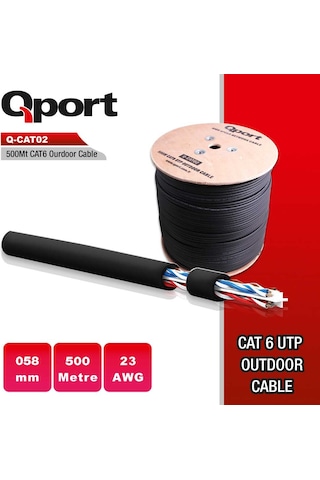 Qport Q-Cat02 500Mt Utp Cat6 Outdoor Network Kablo Siyah 23Awg 0