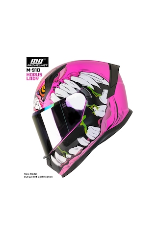 Mts M-910 Horus Lady Gökkuşağı Camlı Güneş Vizörlü Kask Beyaz - Pembe - Siyah