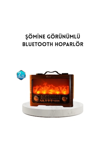 Şömine - 462 - Efektli Solar Hoparlör Bluetooth 5.3 Radyo Aux Usb - Glblseme - Tf Destekli