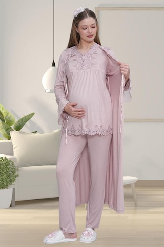 Mecit Pijama Mecit 1517 Bayan Hamile Lohusa Gül Kurusu Sabahlık Pijama Takımı