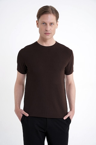 Efor Comfort Fit Rayon Karışımlı Kahverengi Bisiklet Yaka Tişört Ts 925