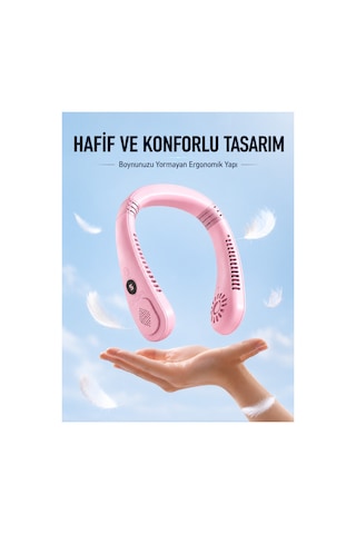 Pembe Boyun Tipi Fan Usb Şarjlı Hafif Tasarım Güçlü Ha Üflemeli Serinletici