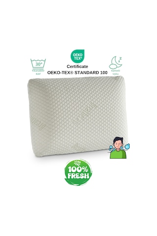 Rudu Breathe Easy Mentol Kılıflı Visco Visko Delikli Bütün Yastık 60x40cm 1150gr Omuz/boyun Destekli Beyaz - Yeşil