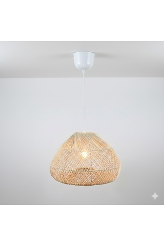 Panalı Dekoratif Doğal Rattan Sarkıt Avize 41 X 26 Kahve - Bej