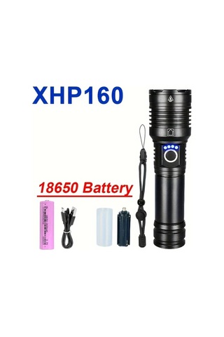 Xuweiwei Yüksek Güçlü Xhp160 Şarj Edilebilir 18650 Pil Led El Feneri 5 Mod 16 Çekirdekli Açık Bakır - Siyah