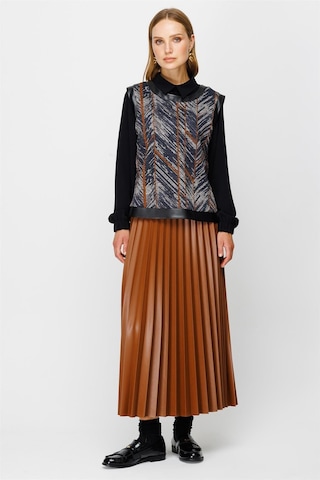 Pilisoley Deri Etekli Tunik Süeter Üçlü Takım Taba