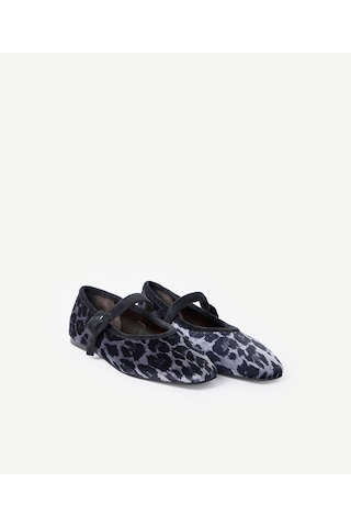 Yargıcı Leopar Baskılı Kadife Mary Jane Babet 26kkay4012x 005 Gri
