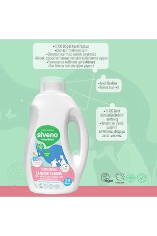 Siveno %100 Doğal Bebek Çamaşır Sabunu Kendinden Yumuşatıcılı Bitkisel Deterjan Konsantre Vegan 750 ml