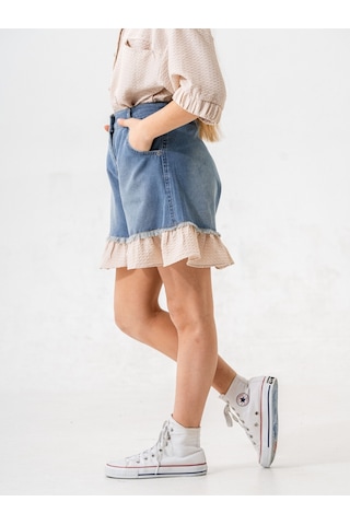 Kız Çocuk Garnili Kot Şort 2867 Tint Denim