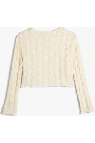 Koton Crop Sweatshirt Dokulu Uzun Kollu Bisiklet Yaka Ekru 4wkg10679ak 4WKG10679AK010 Ekru