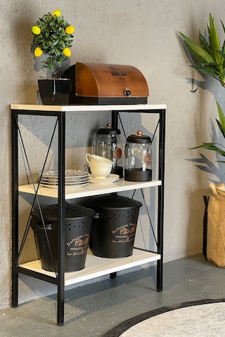 Stally Mutfak Rafı 3 Lü Erzak Malzeme Dolabı Siyah-Beyaz